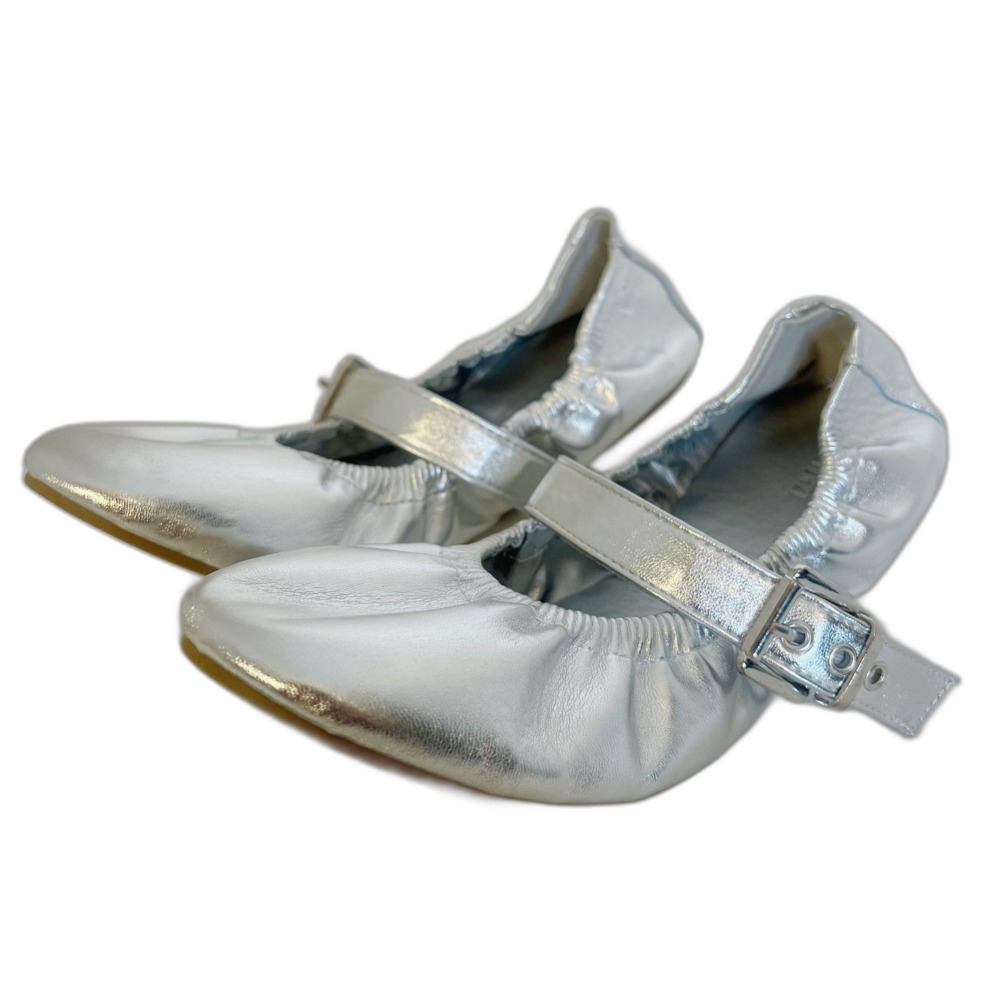 Like New Forever 21 Silver Metallic Ballet Flats Buckle Women's Size 9.5
